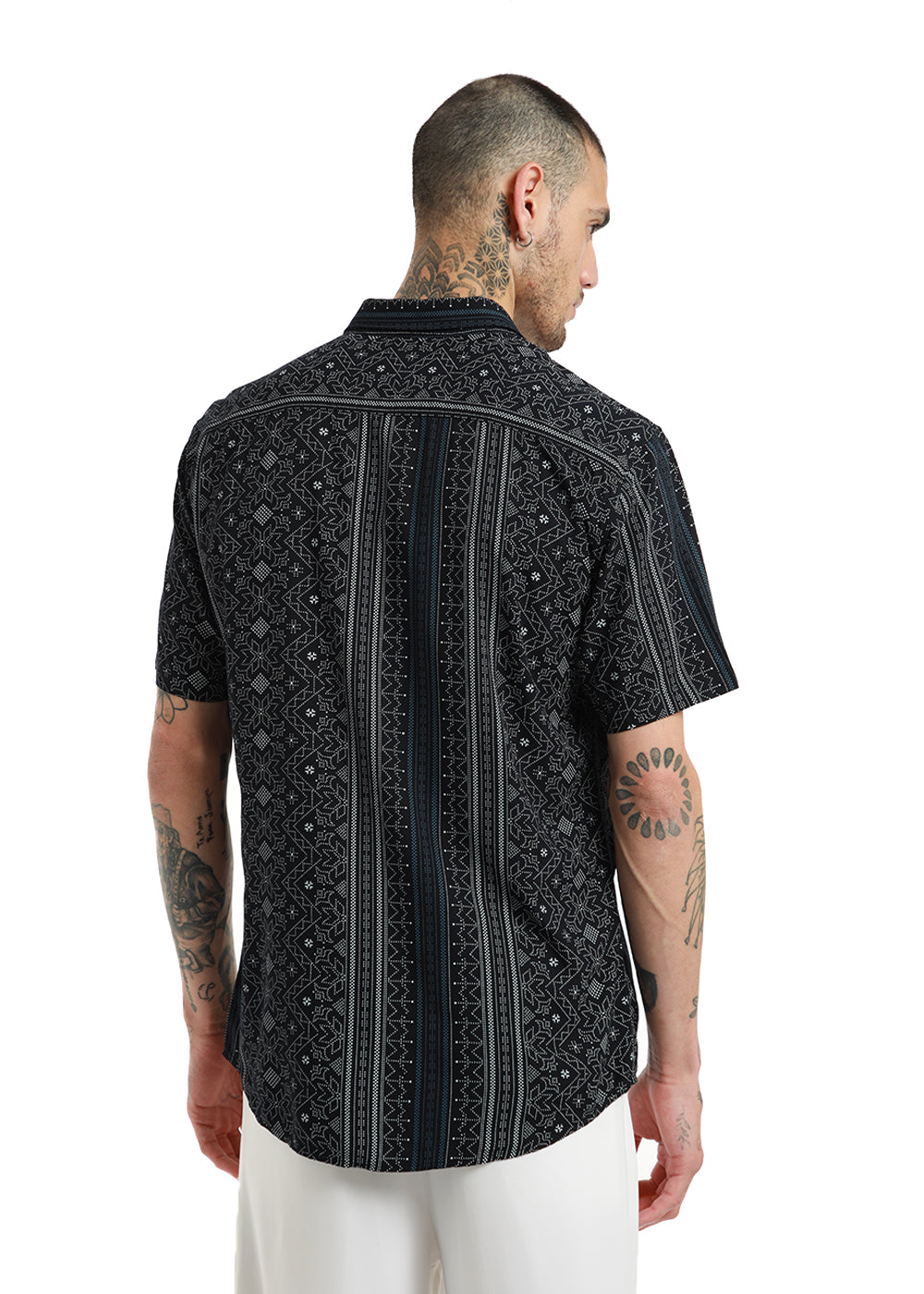 Fabula Black Print Half Sleeve Shirt