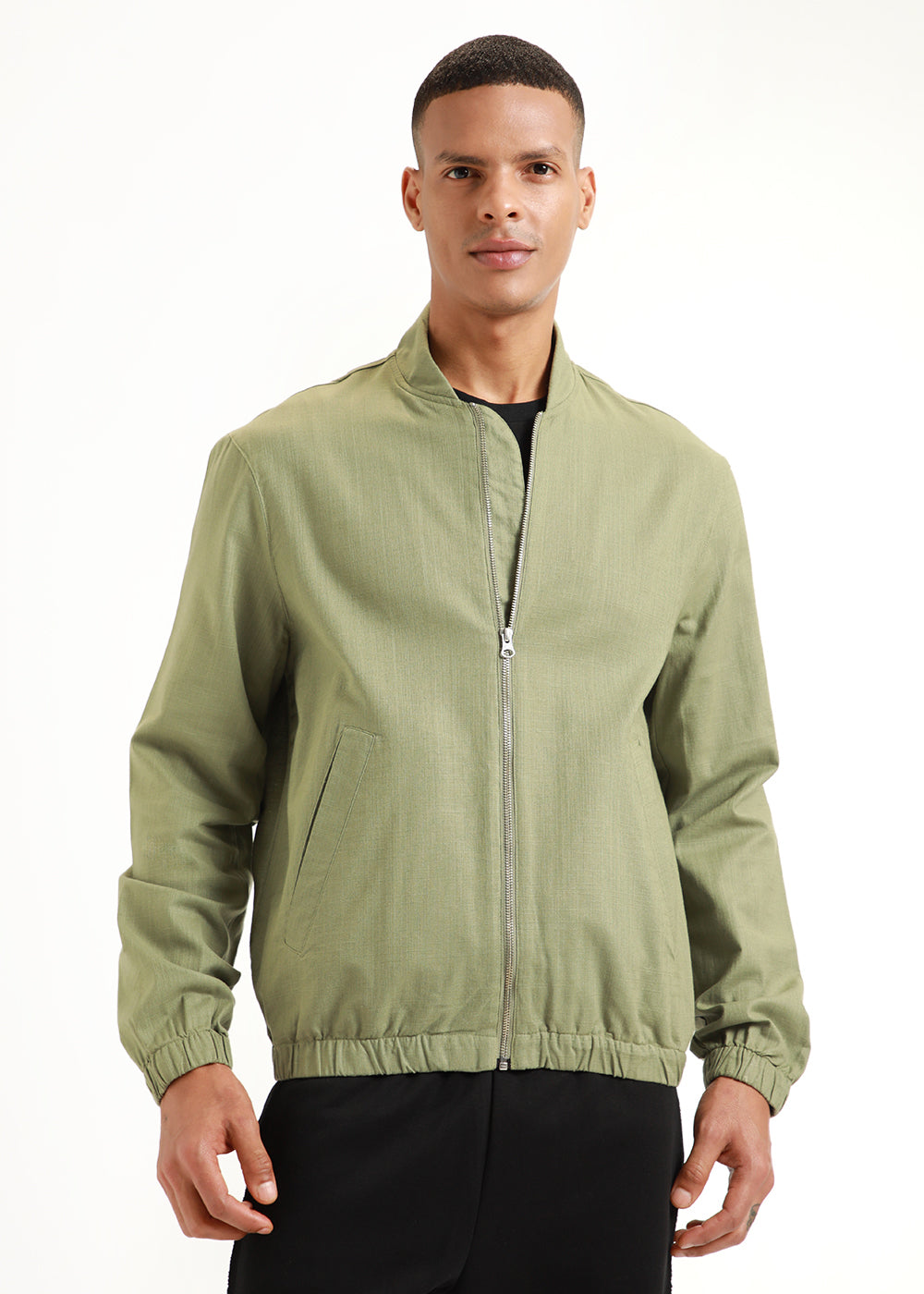 Shop Sage Green Bomber Linen Jacket