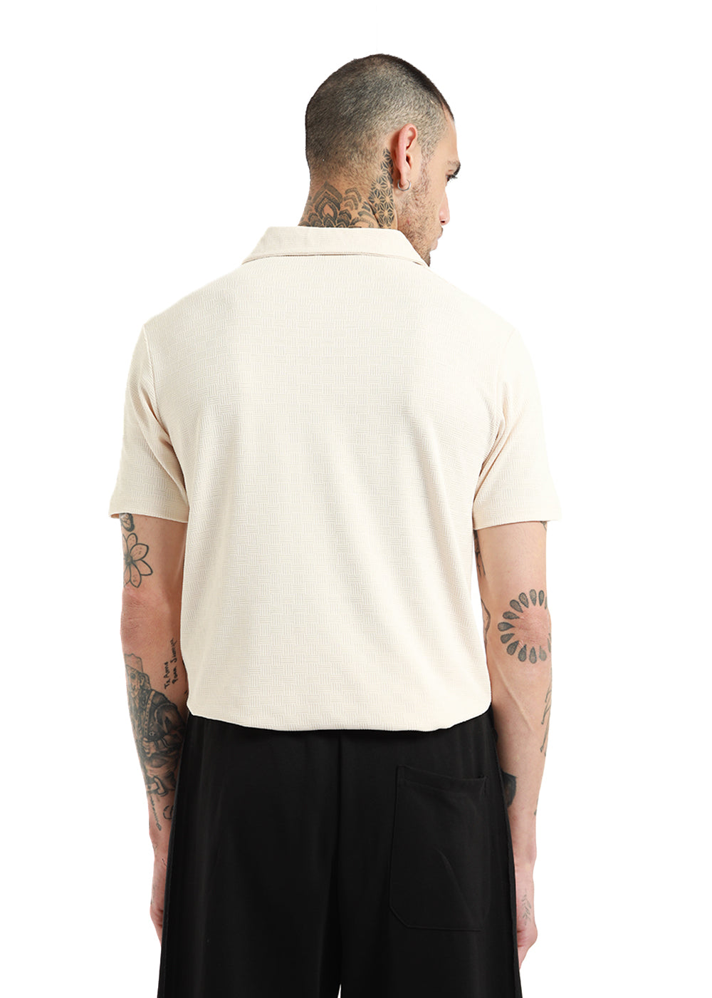 Basket Weave Off White Polo Tshirt