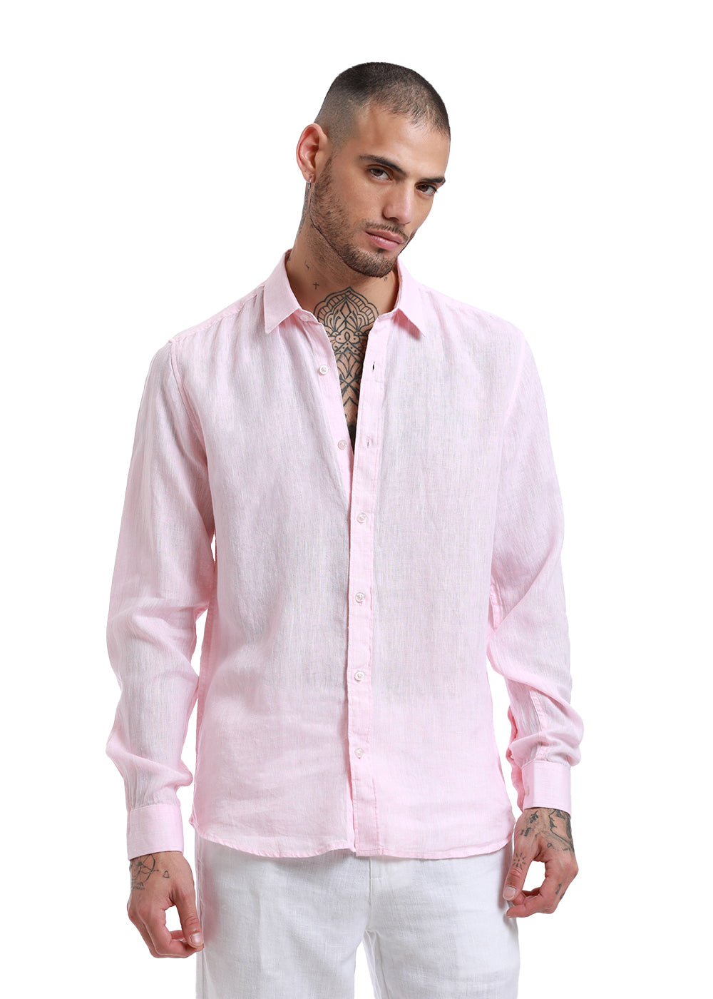 Pastel Pink Linen Shirt Full Sleeve