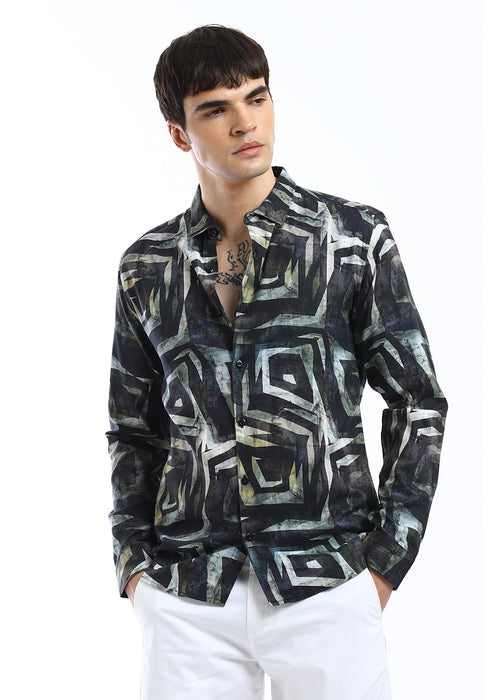 Black Illusive Abstract Print Shirt