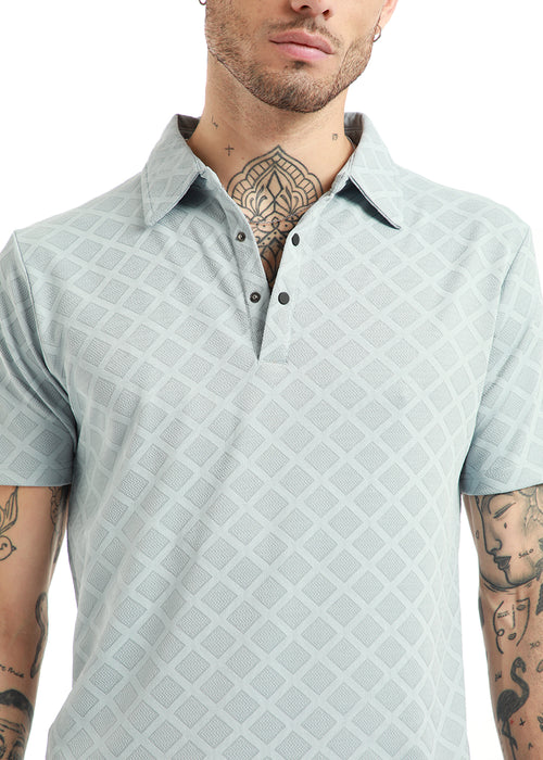 Lattice Print Pastel Blue Polo T-shirt