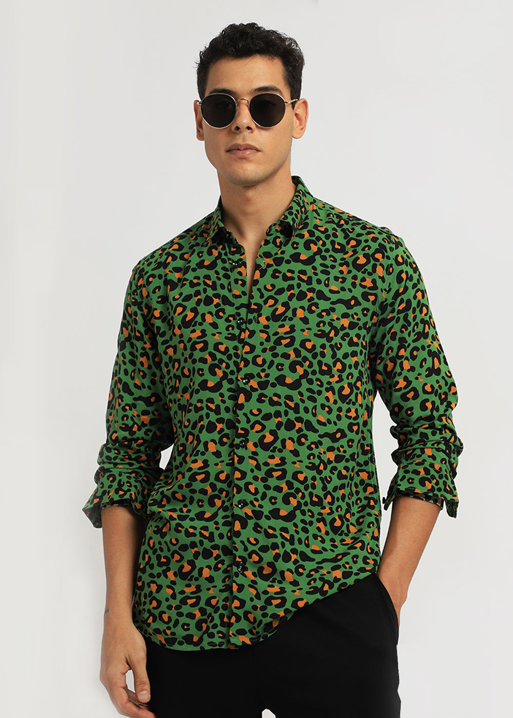 Green Leopardic Print Full sleeve shirt