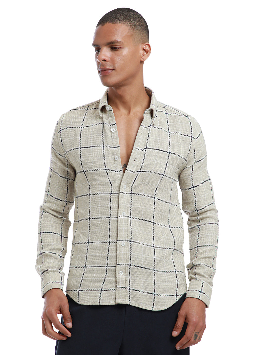 Widegrid Cream Check shirt