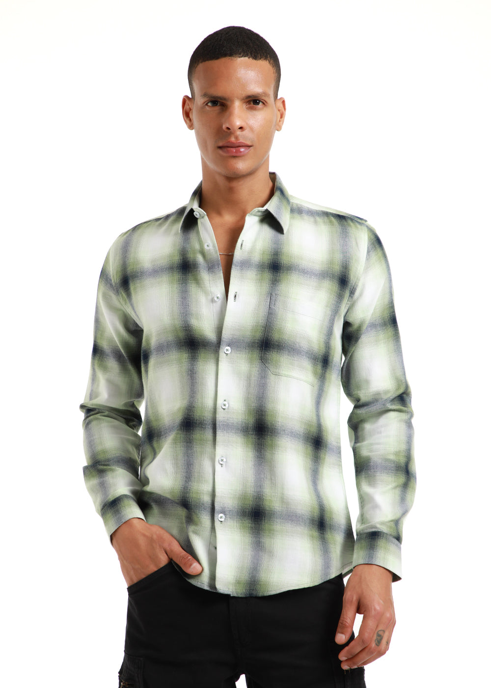 Melange Check Leaf Green Shirt