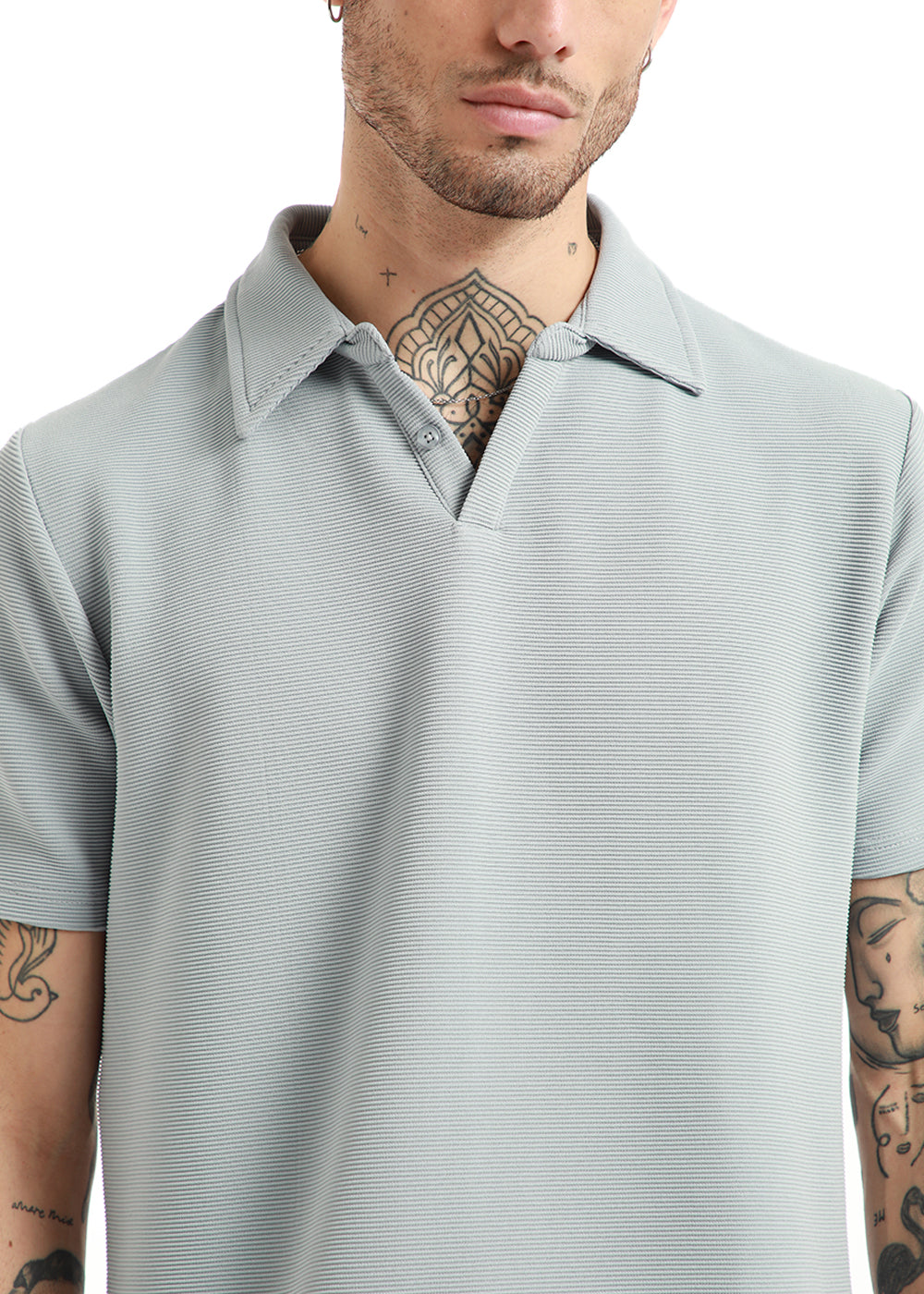 Light Gray Textured Polo Tshirt