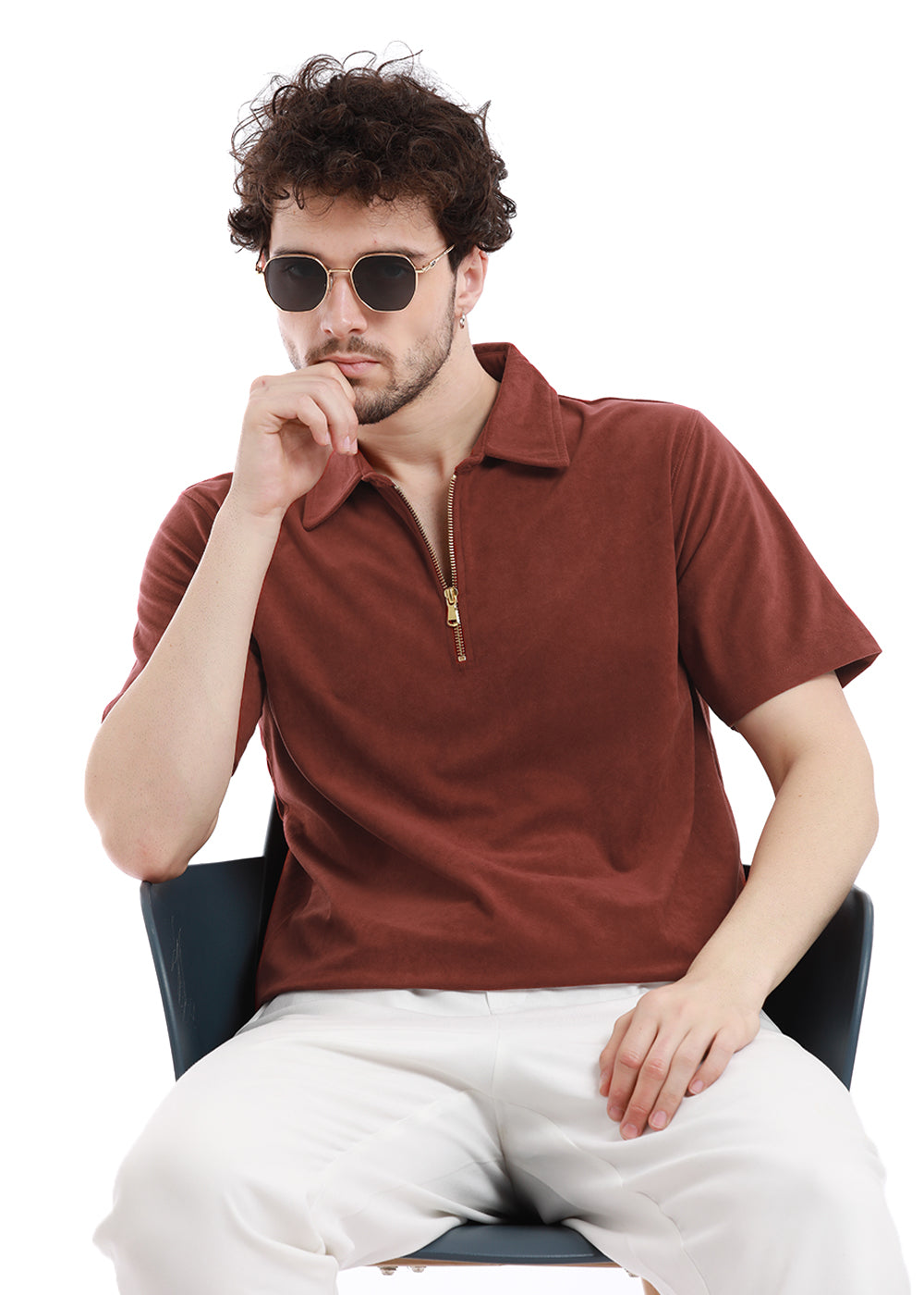 Rustic Red Zip polo T-shirt