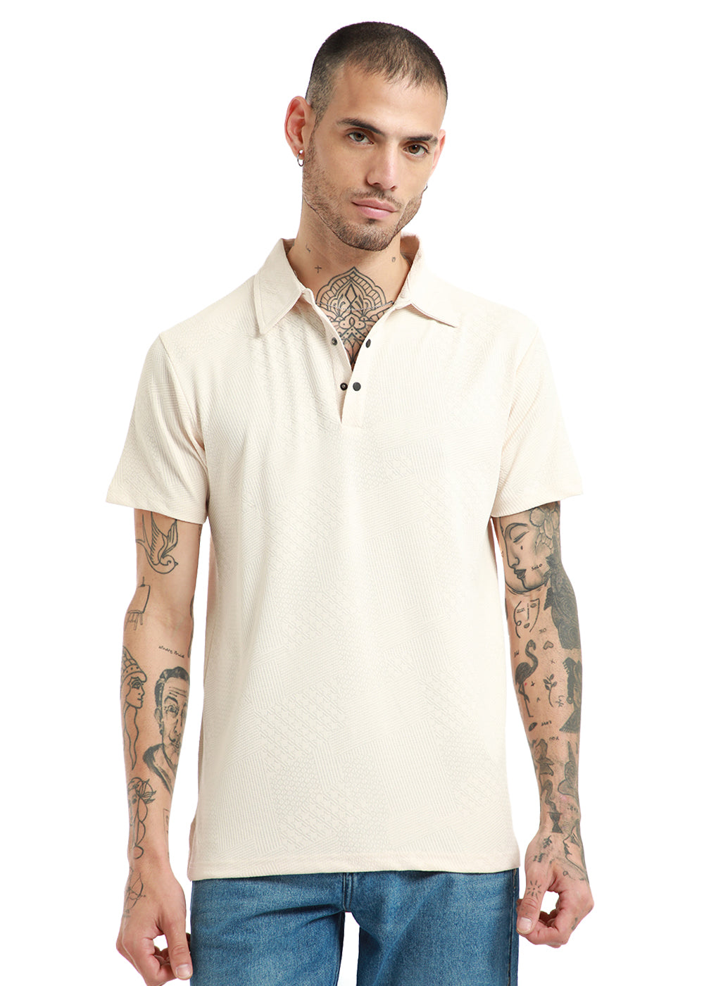 Off White Structured Polo Tshirt