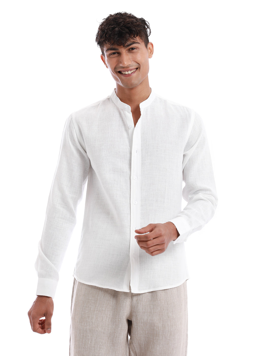 Shop White Mandarin Blended Linen shirts