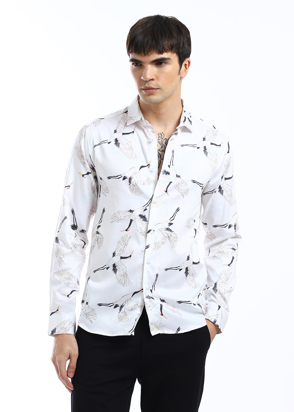 Crane Bird Print Shirt