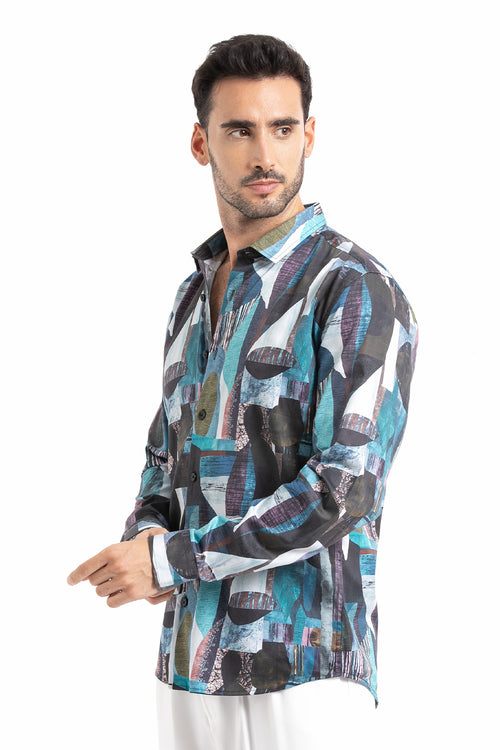 Blue Abstract Print Shirt