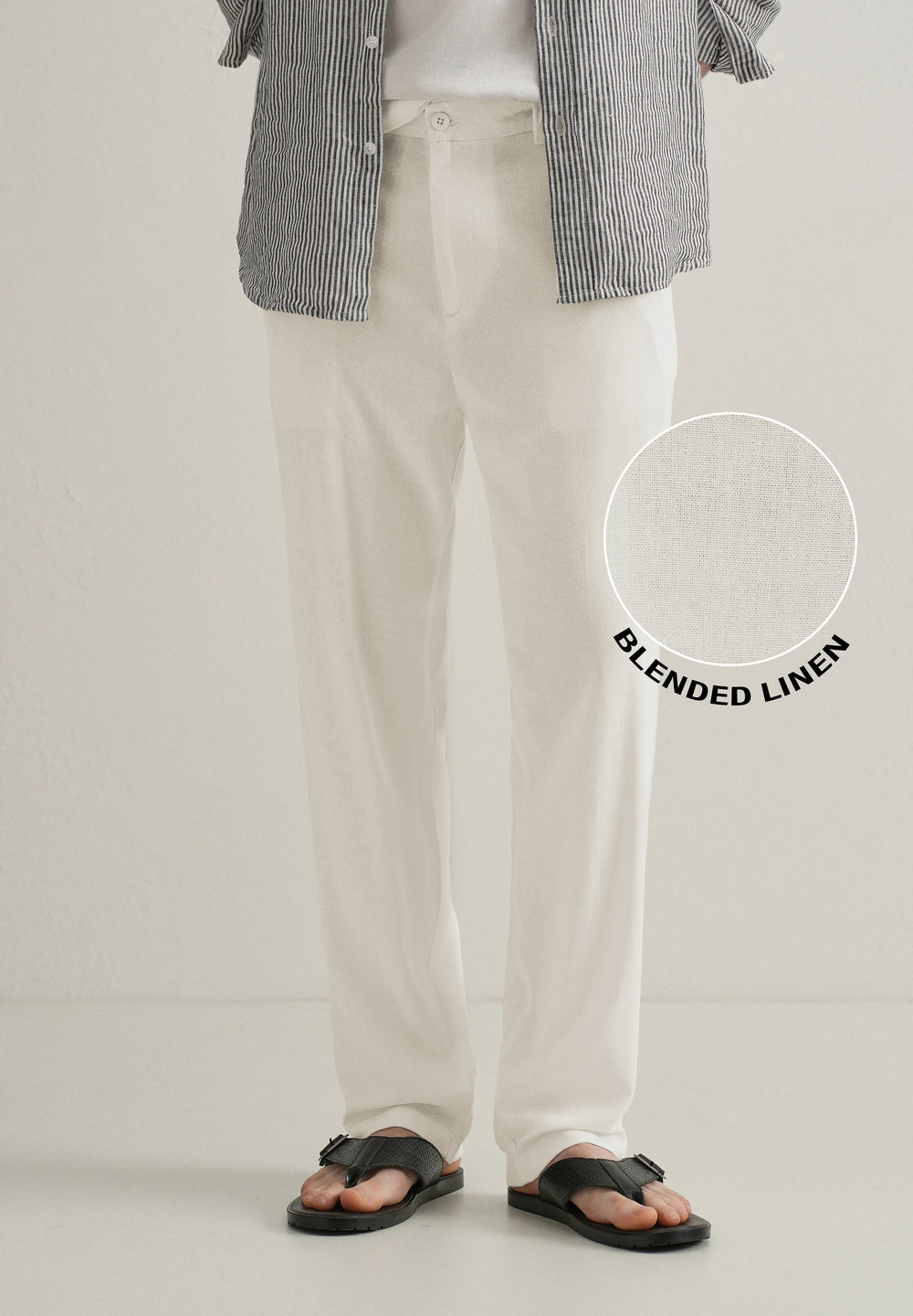 White Relaxed Fit Blended Linen Trouser