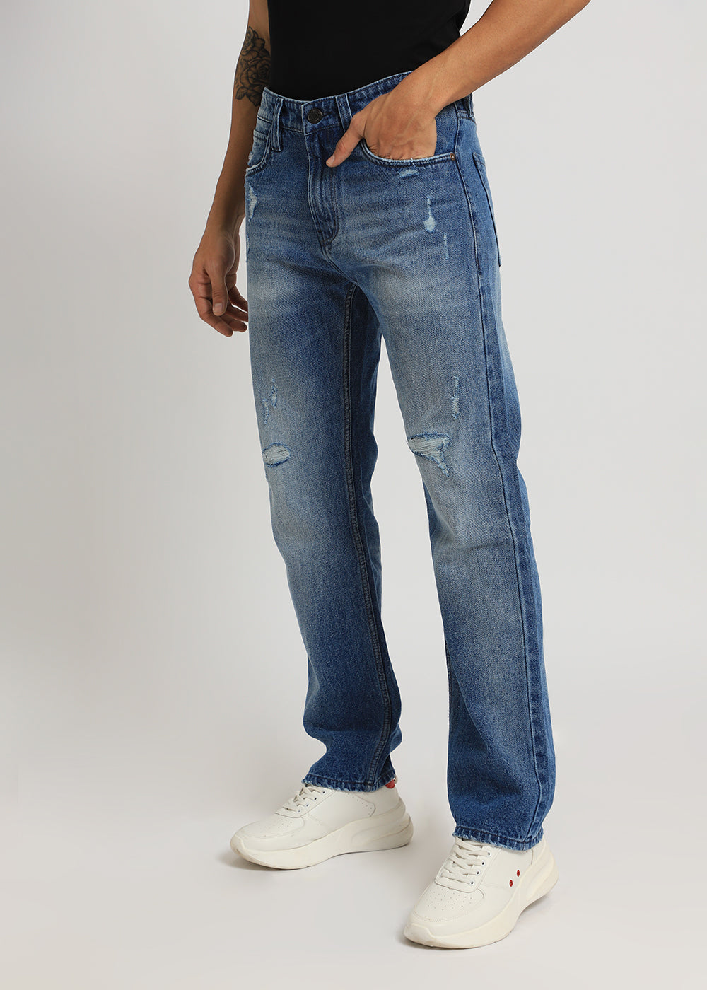 Afina Ribbed Blue Straight fit Jeans