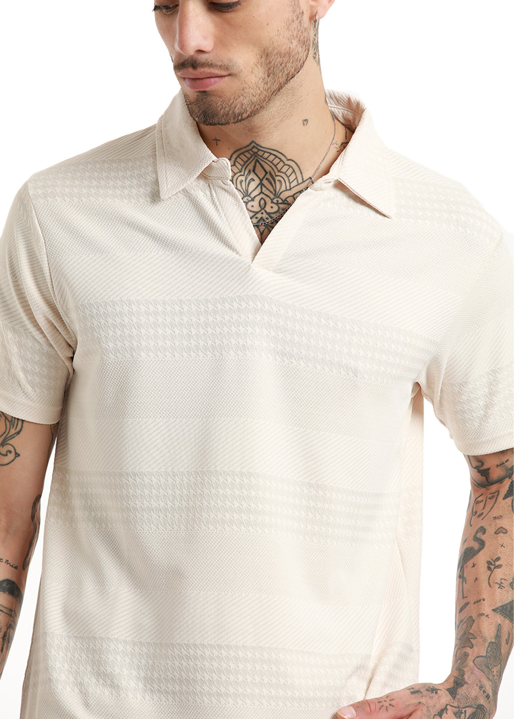 Jacquard Off White Polo Tshirt