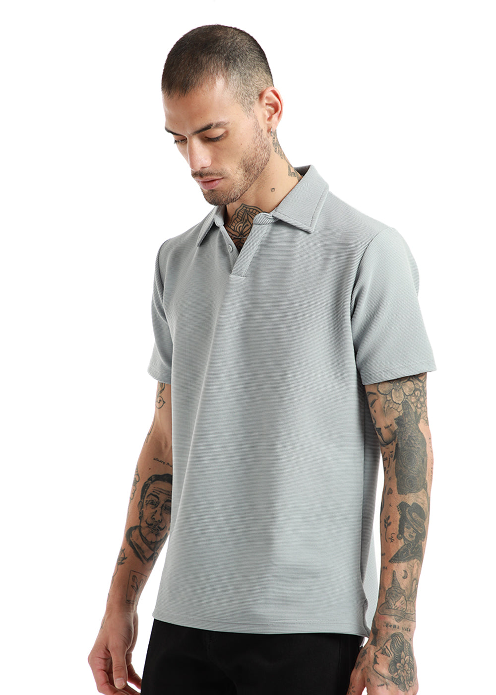 Light Gray Textured Polo Tshirt