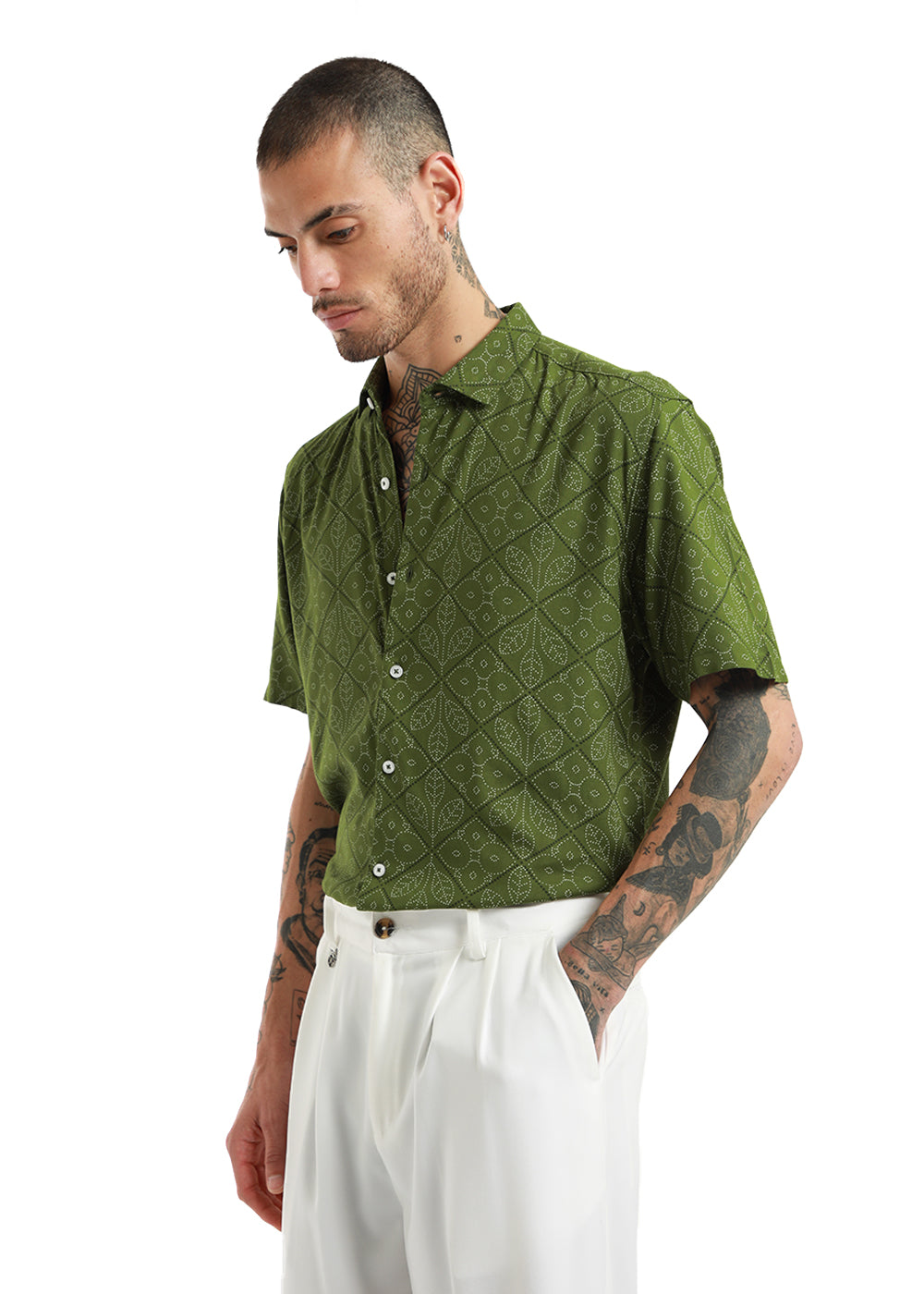 Moss Leaf Print Half Sleeve Shirt