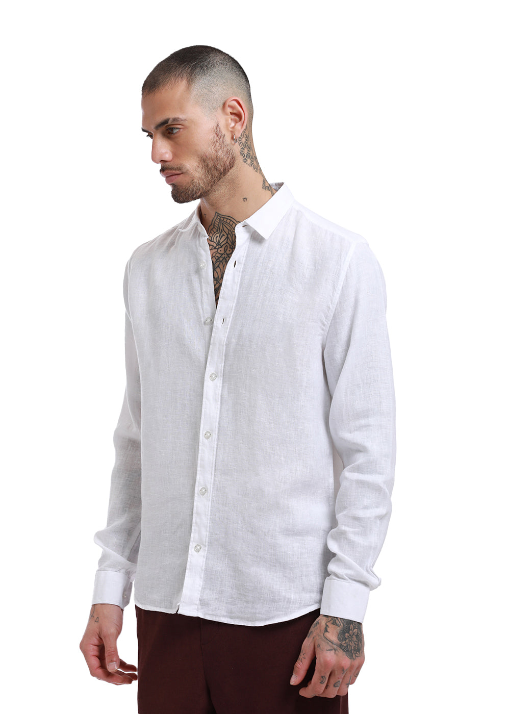 Bright White Linen Shirt Full Sleeve