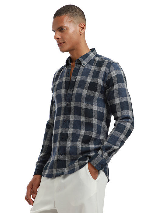 Melange Square Grid Blue Check Shirt