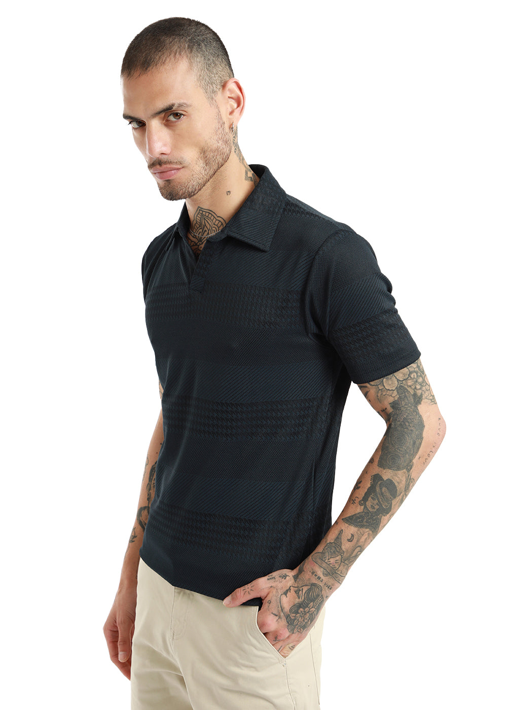 Jacquard Dark Blue Polo T-shirt