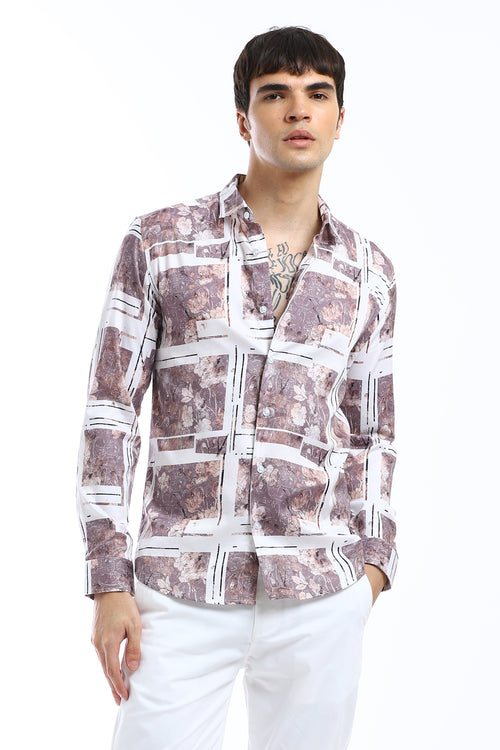 Mauve Printed Full-Sleeves Shirt