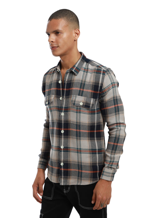 Grey Brushed Cotton Check Shirt