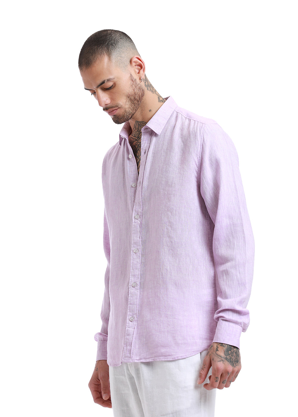 Pastel Purple Linen Shirt Full Sleeve