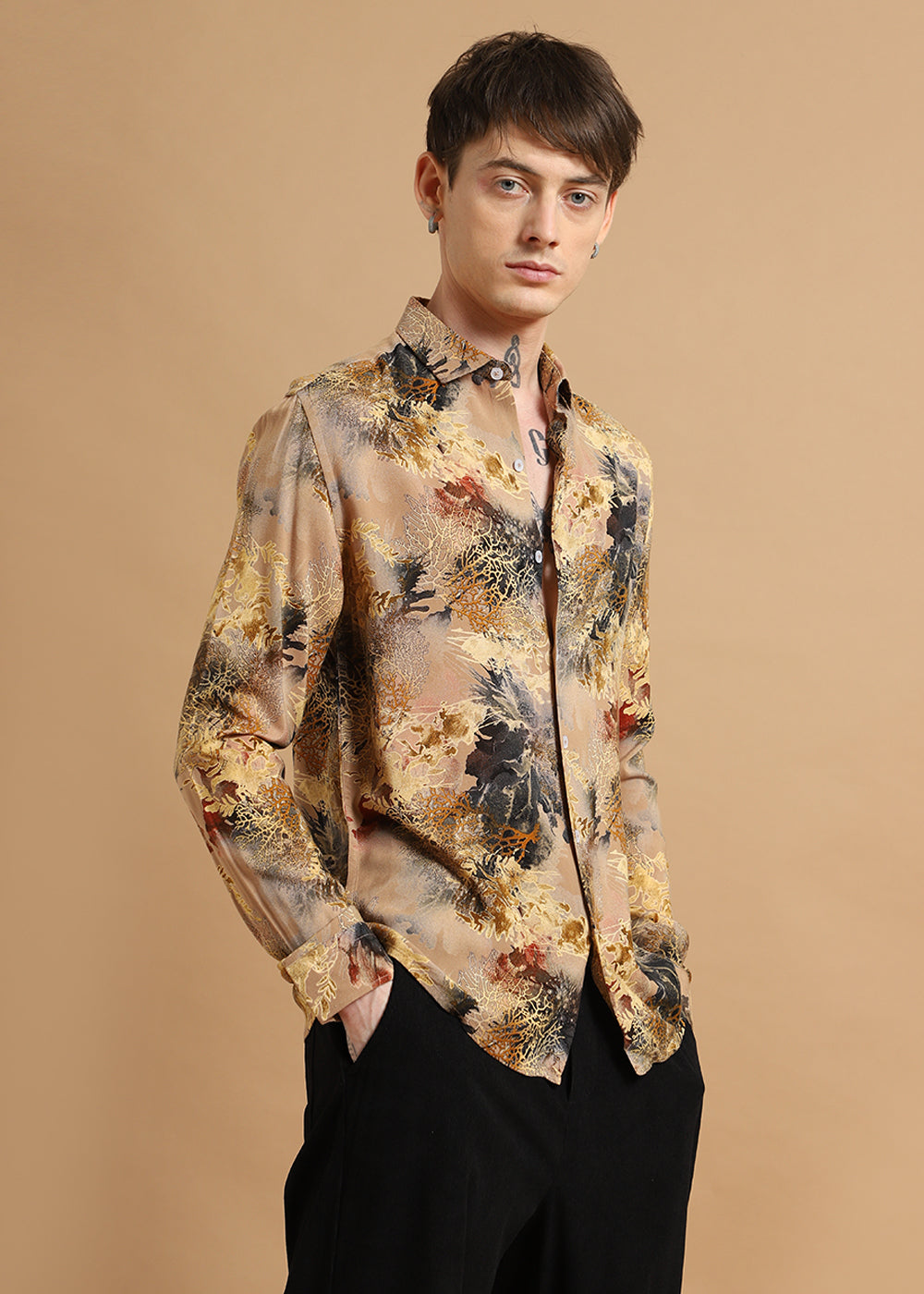 Coral Oasis Beige Feather shirt