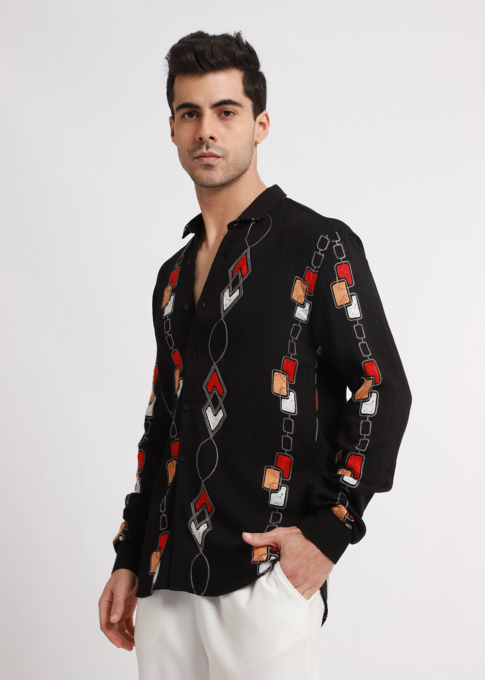 Black Abstract Embroidered Shirt