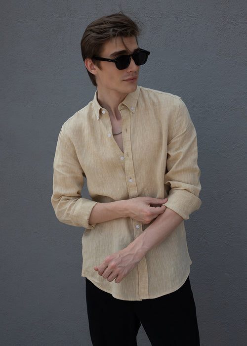 Sepia Beige Pure Irish Linen Shirt