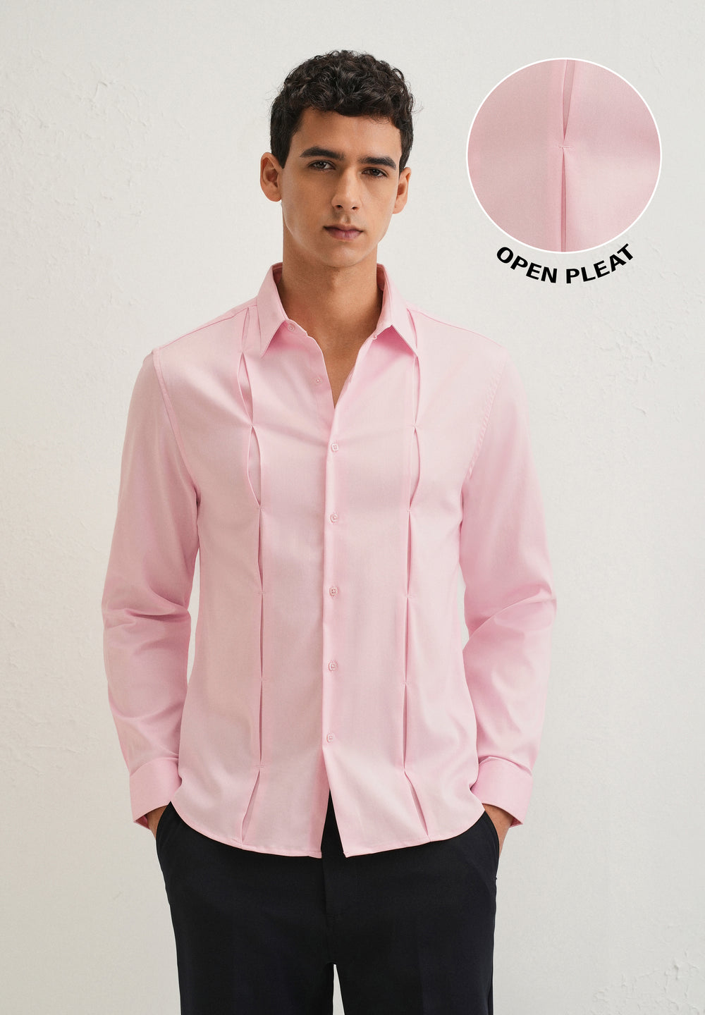 Light Pink Front Panel Open Pleat Shirt