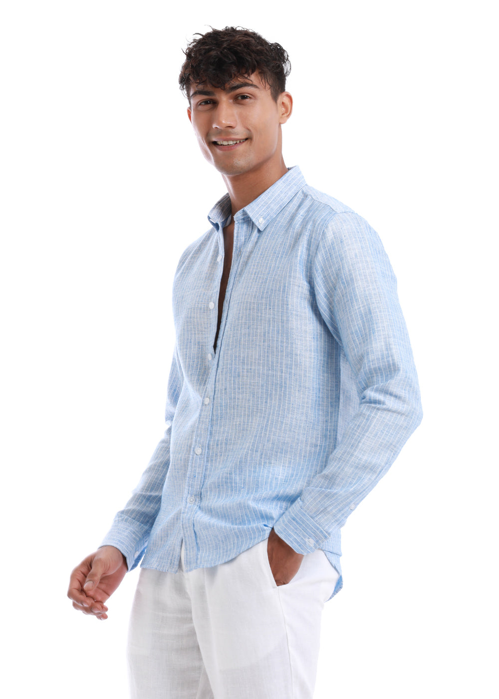 Elegant Lucent White Stripe Blended Linen shirt