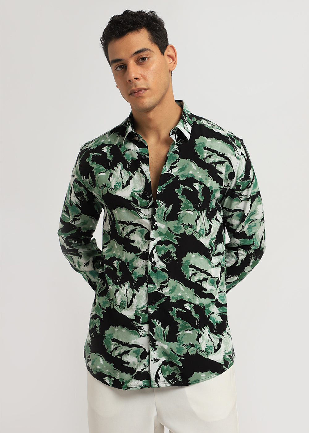 Smoke Green Print Full sleeve shirt