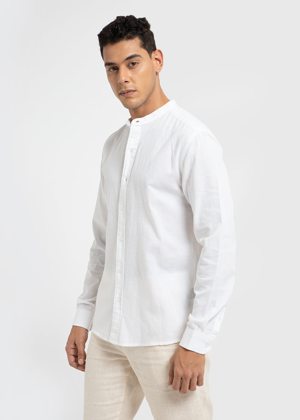 Ivory White Cotton Linen Shirt