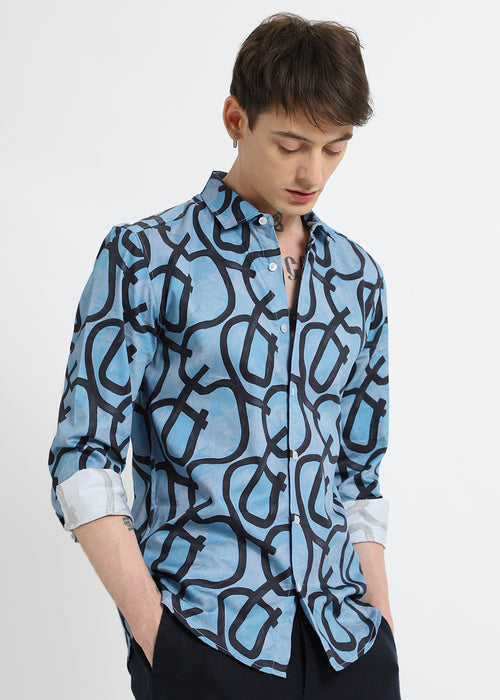 Contour Lines Blue Printed Shirt