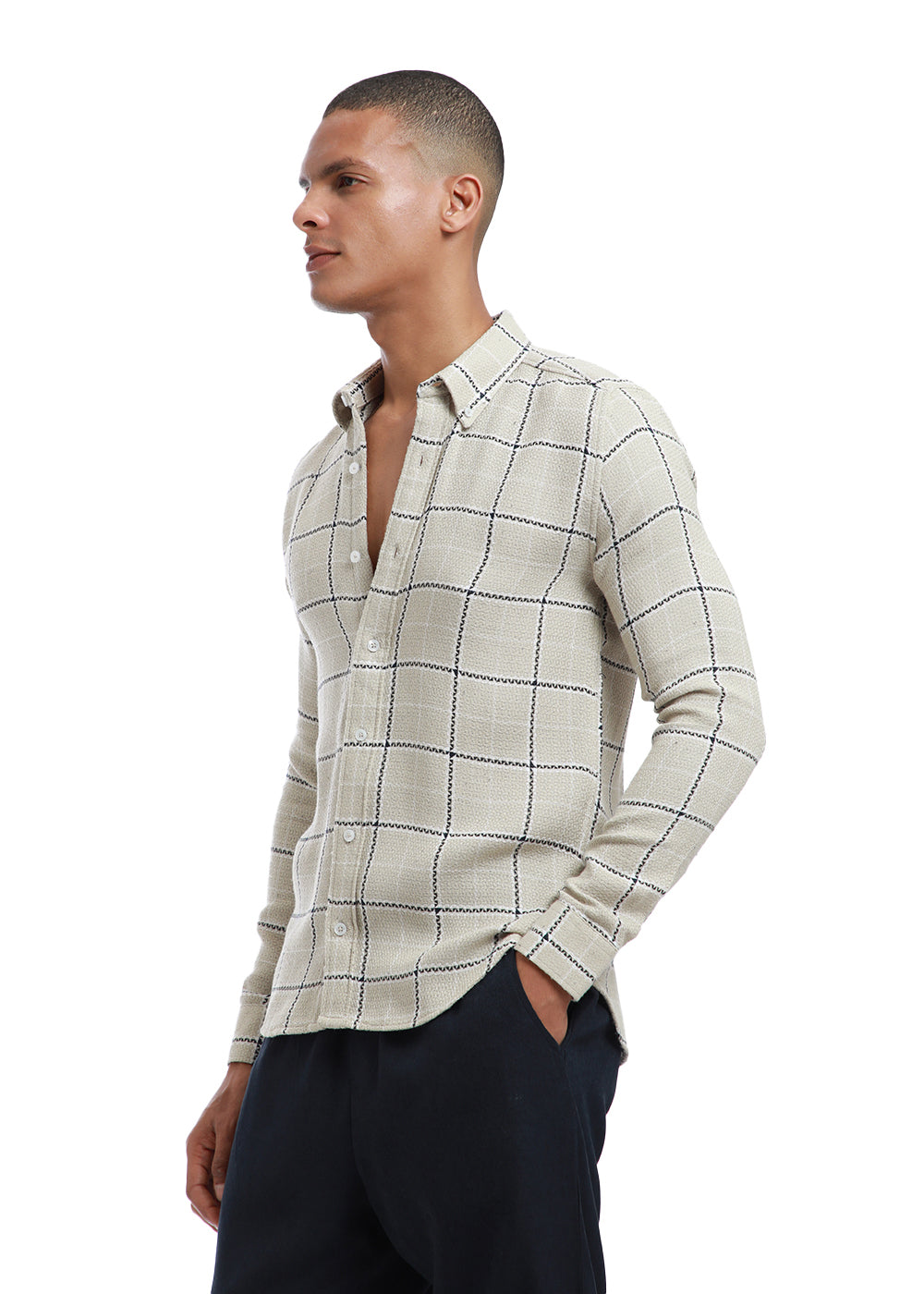 Widegrid Cream Check shirt