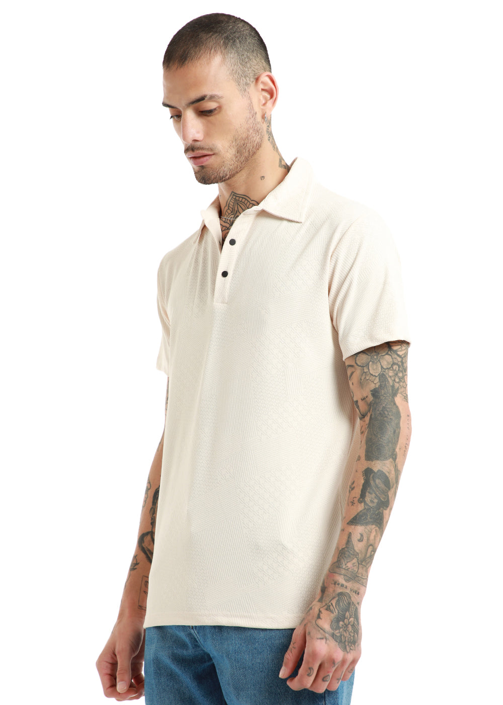 Off White Structured Polo Tshirt