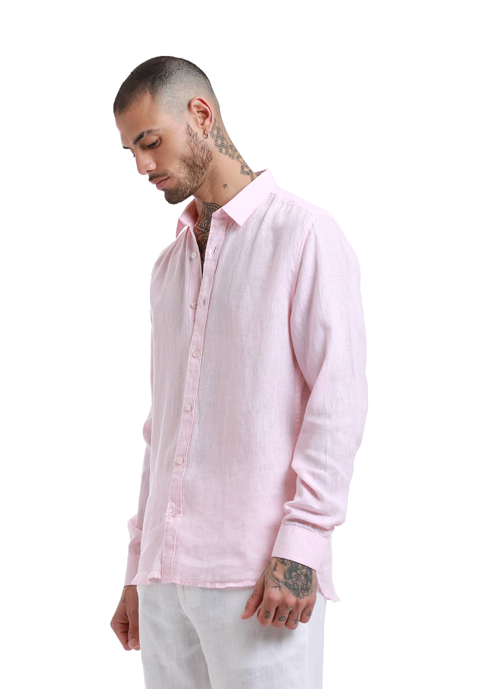 Pastel Pink Linen Shirt Side View