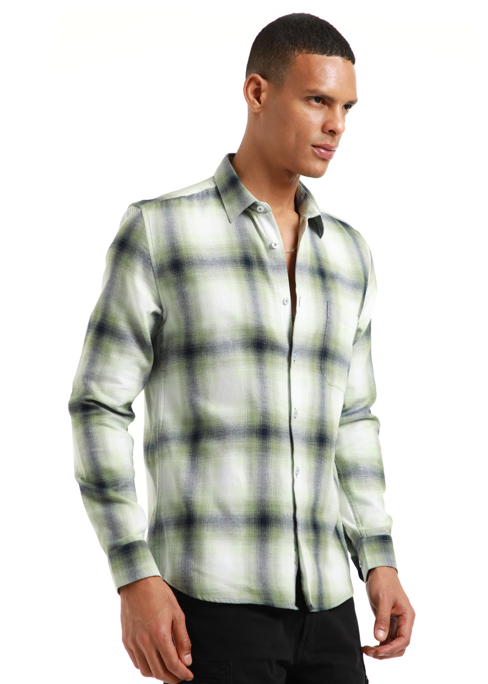 Melange Check Leaf Green Shirt