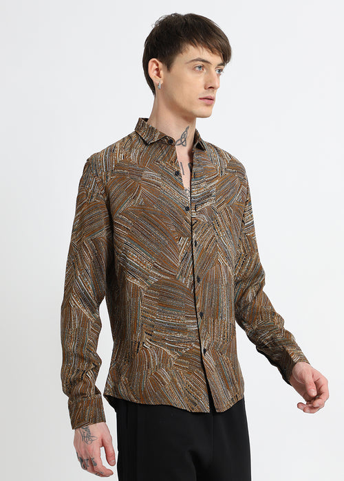 Serene Strokes Brown Feather Shirt