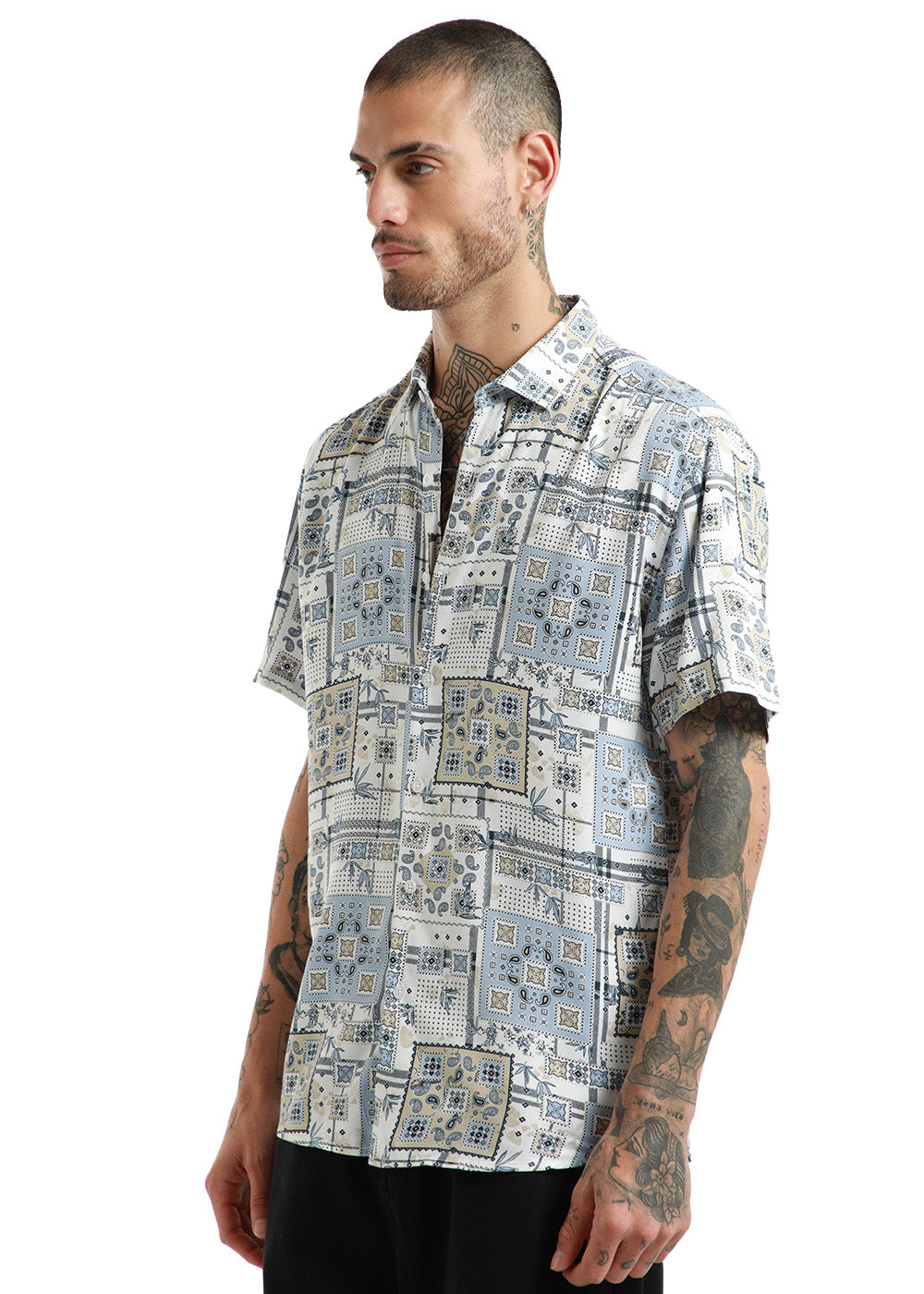Scarf Print Half Sleeve Shirt