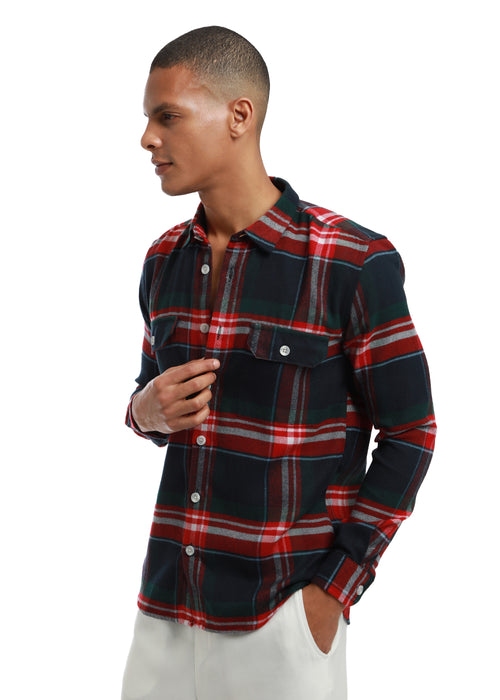 Navy blue Brushed Cotton Check Shirt