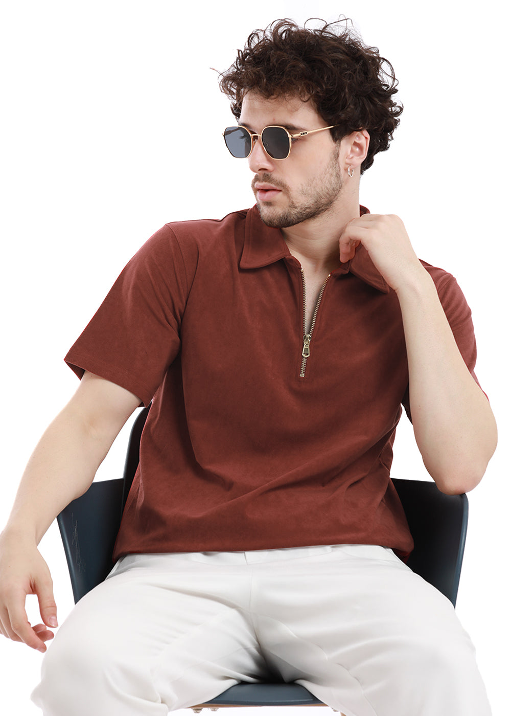 Rustic Red Zip polo T-shirt