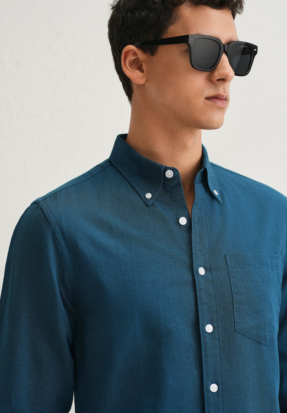Teal Blue Cotton Linen Shirt
