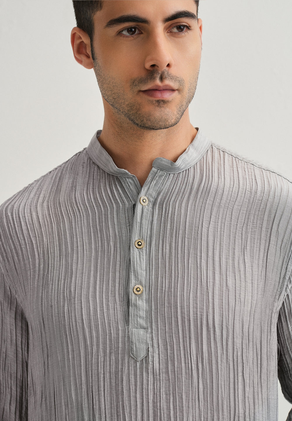 Grey Crinkled Stripe Kurta
