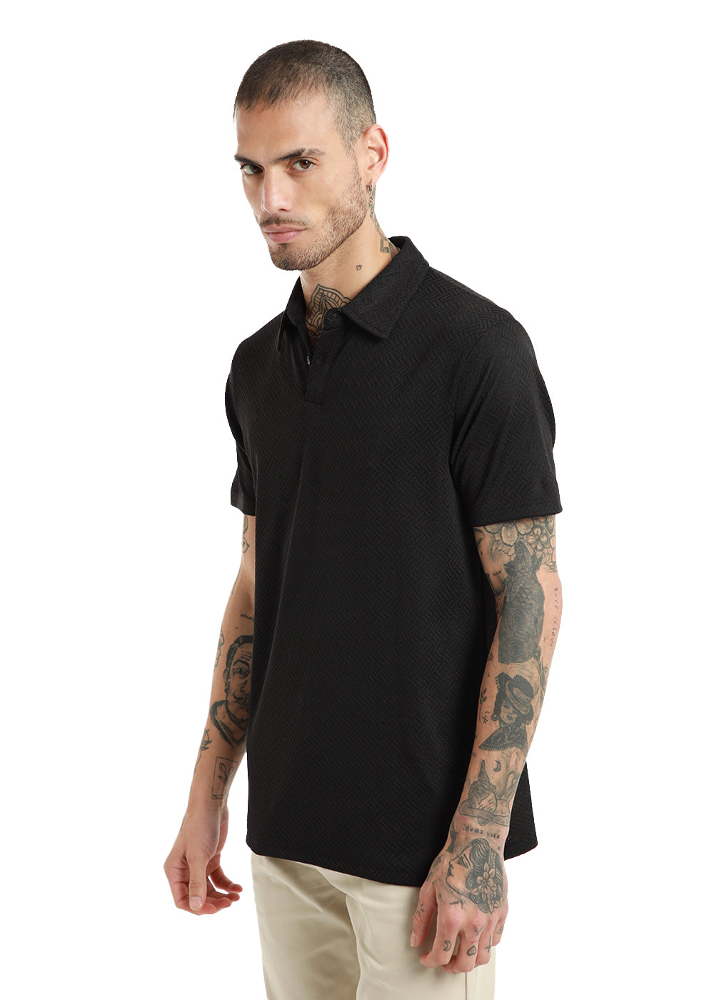 Black Twin Weave Polo T-shirt