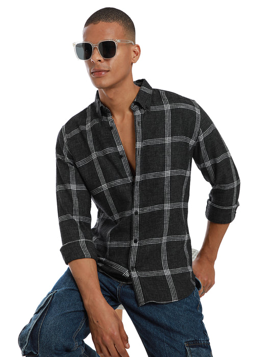 Melange Black Boxed Check Shirt