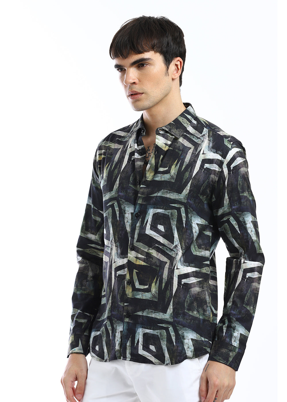 Black Illusive Abstract Print Shirt