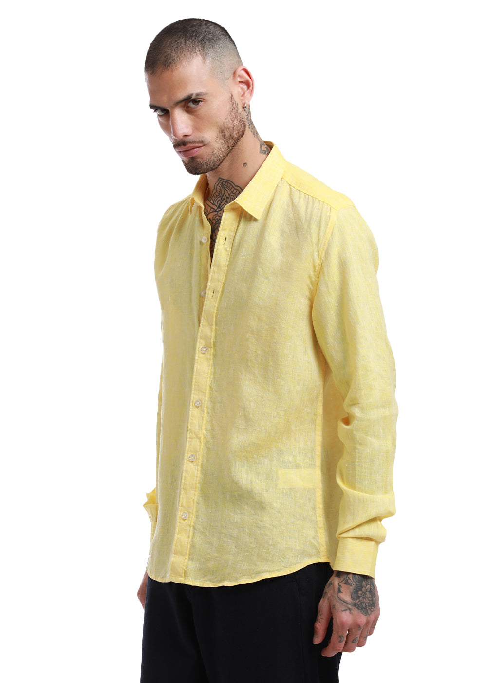 pastel yellow linen shirt
