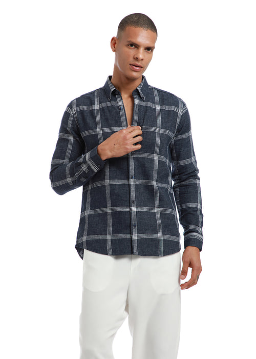 Melange Blue Boxed Check Shirt