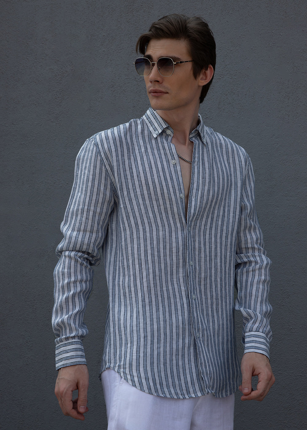 Flint Grey Stripe Pure Irish Linen Shirt